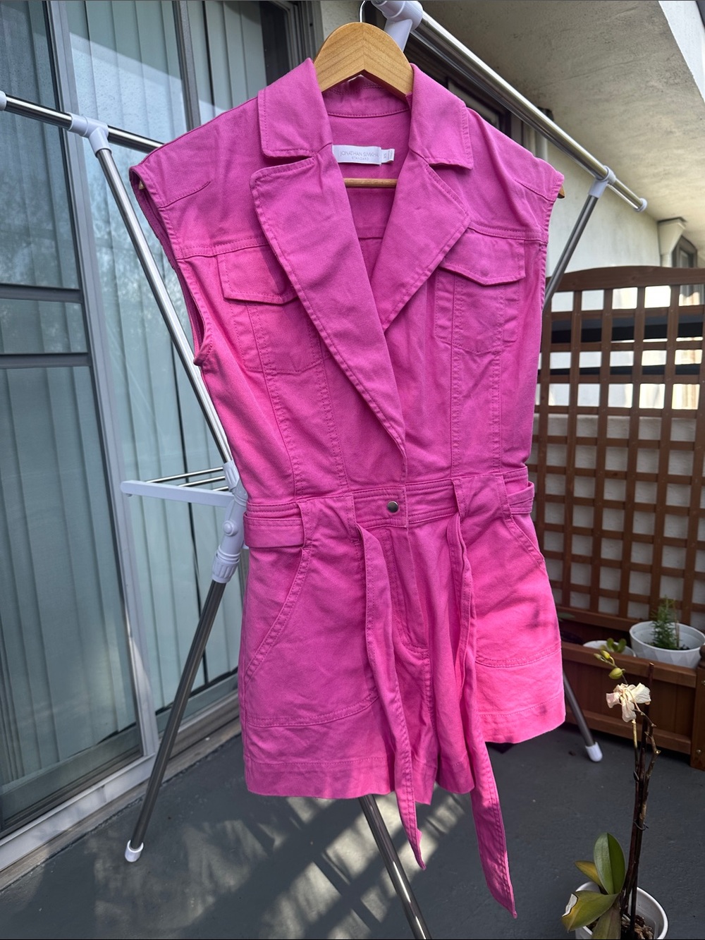 Jonathan Simkhai Hot Pink Sleeveless Utility Romper Dress